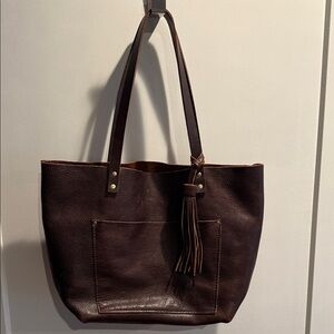 Portland Leather Large Leather Tote Bag with giant tassel -Cold Brew color
